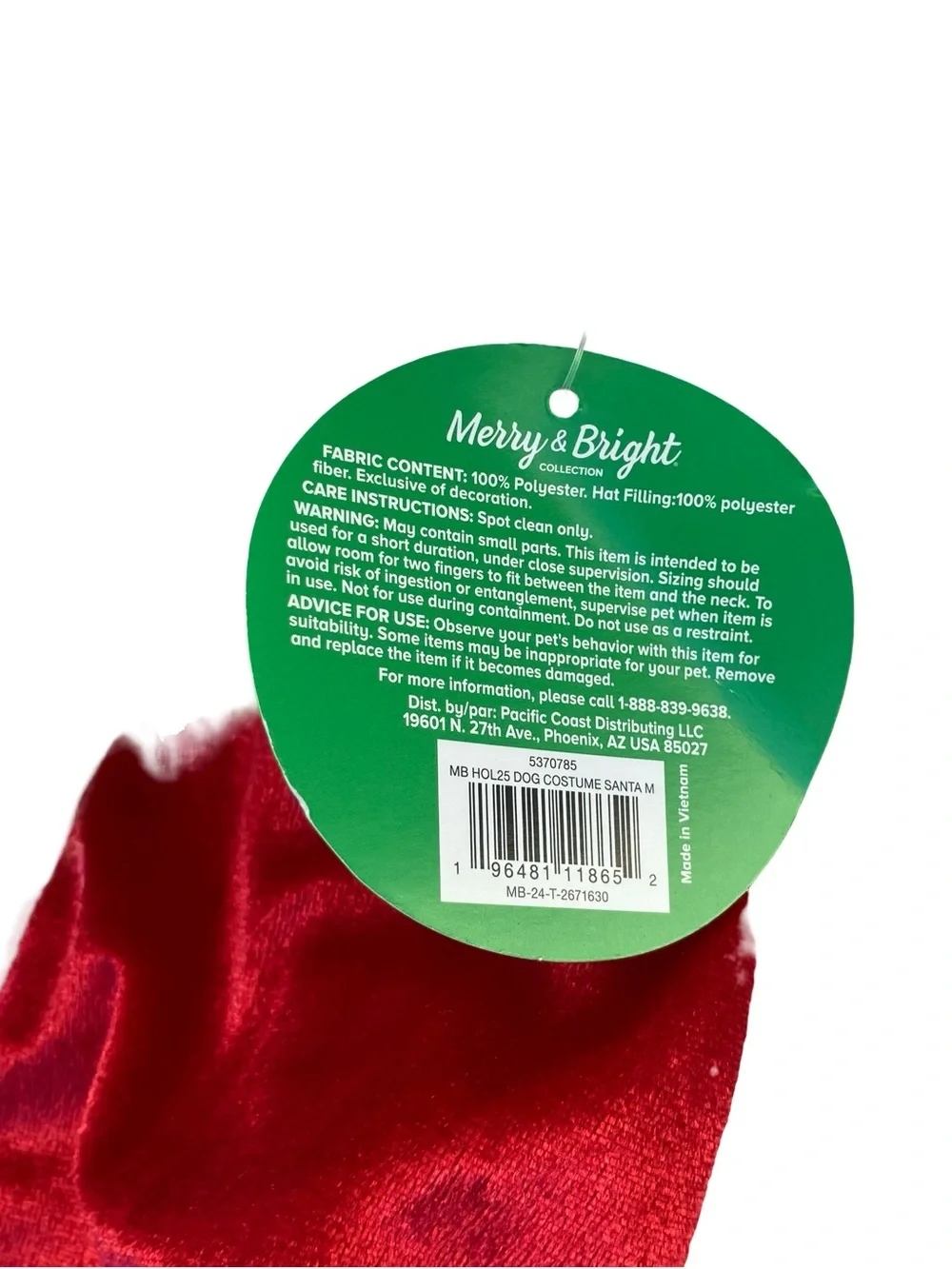 Merry & Bright Holiday Pet Apparel Santa Suit Claus Xmas Hat Medium Dogs Holiday